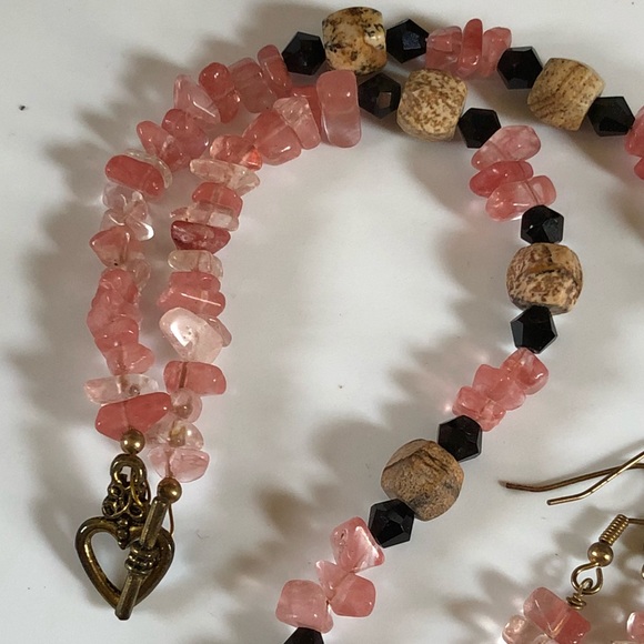 SOLD Jewelry Set-Necklace & Earrings-Cherry Quartz - Picture 5 of 7